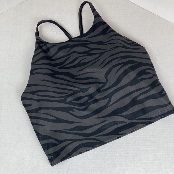 Old Navy Active Long Line Sports Bra Black And Gray Zebra Stripe Print - Picture 1 of 7
